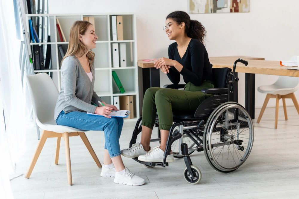 positive adult women talking each other